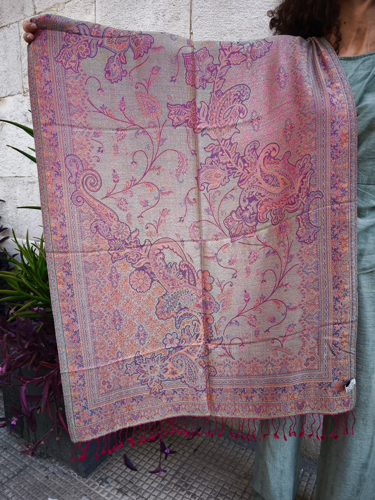 Pashmina Foulard Sciarpa Seta 100% India cm 195X75 23S