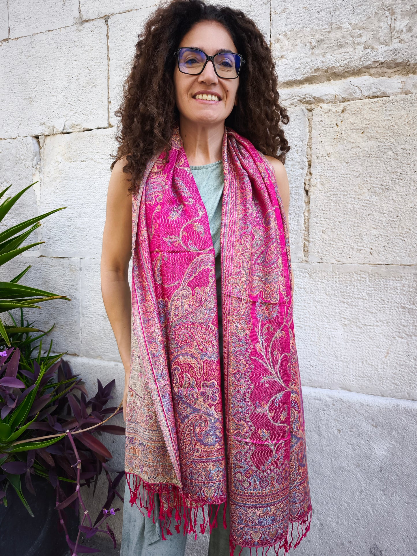 Pashmina Foulard Sciarpa Seta 100% India cm 195X75 23S
