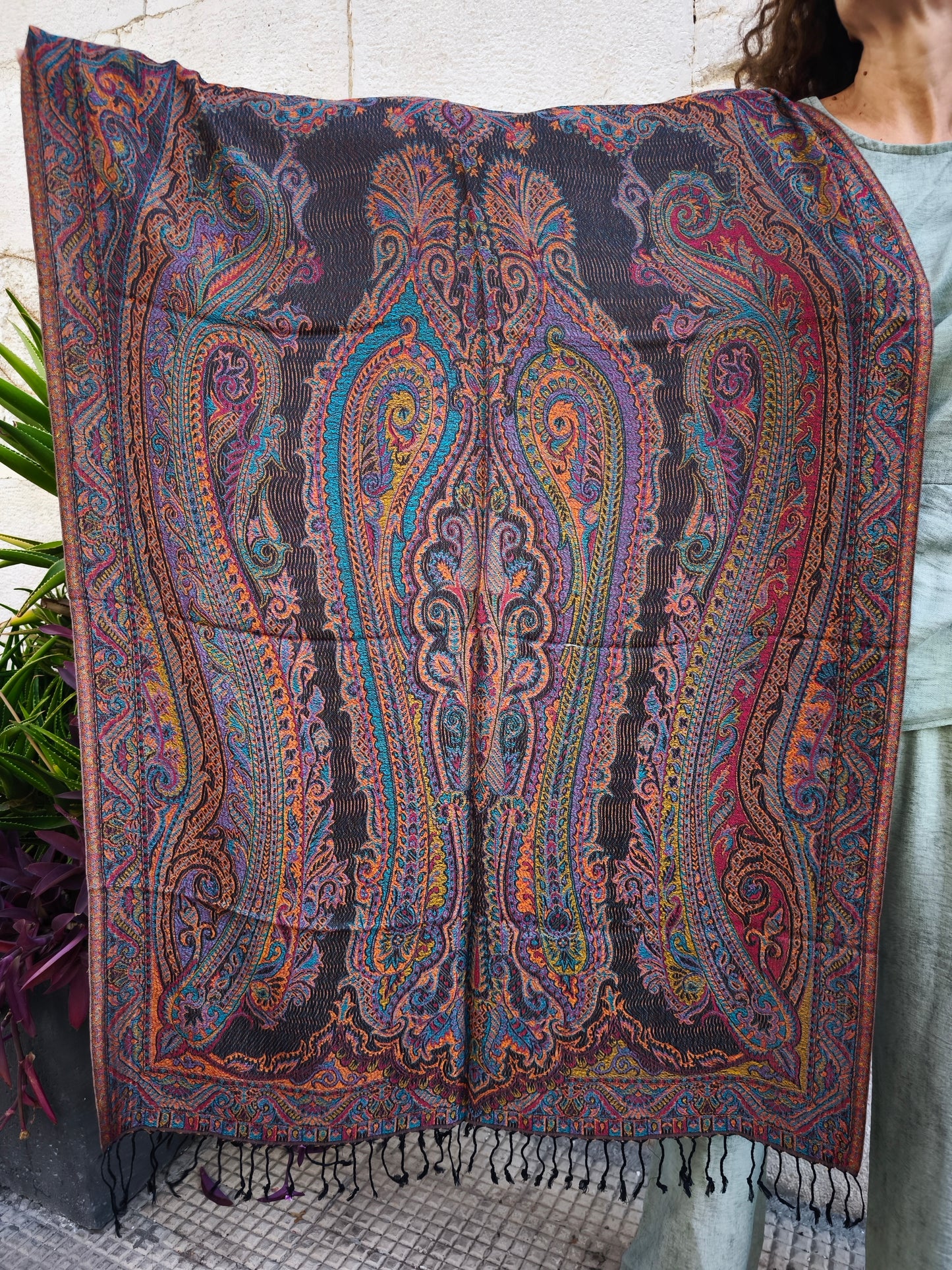 Pashmina Foulard Sciarpa Seta 100% India cm 195X75 24S