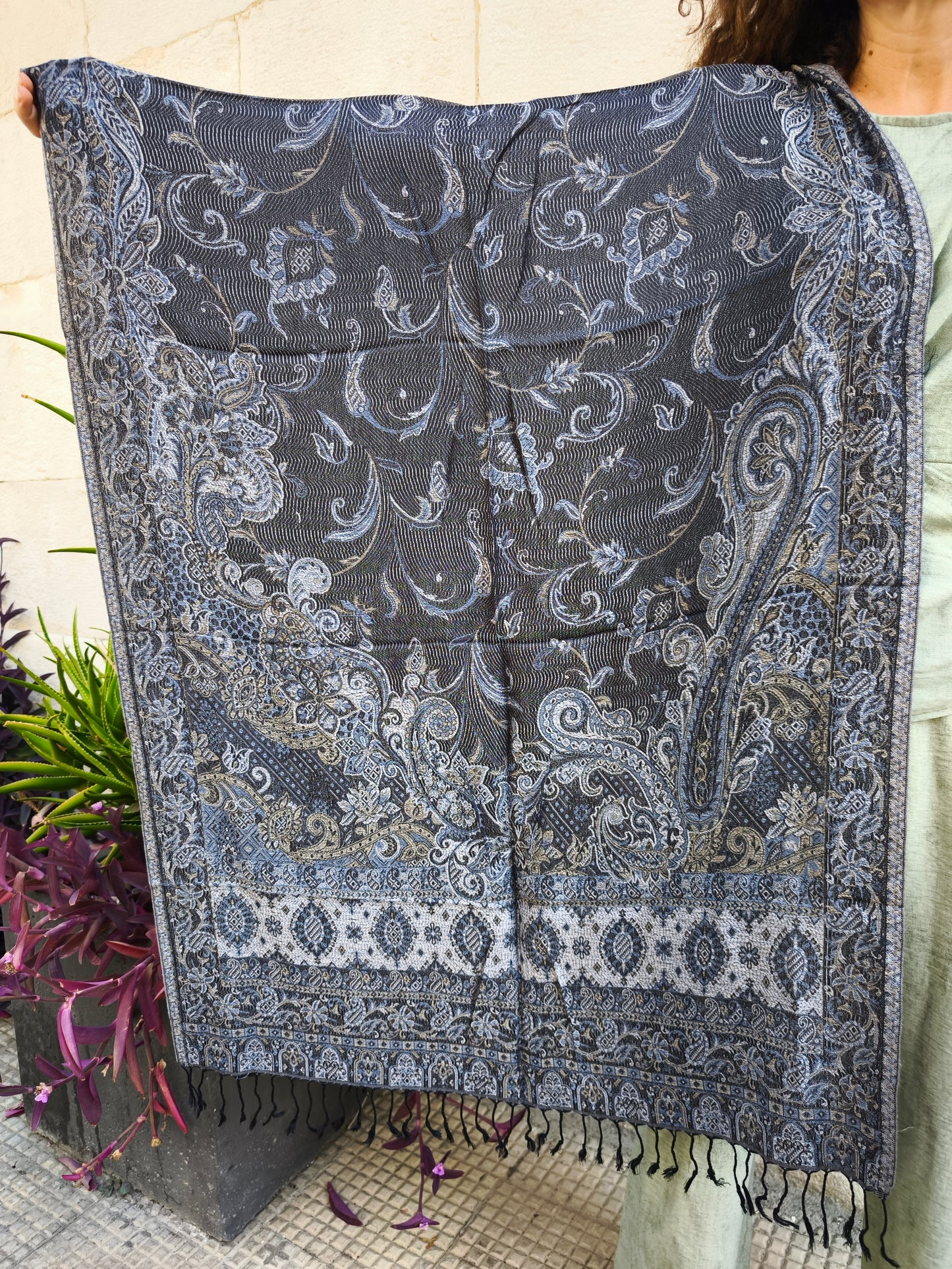 Pashmina Foulard Schal Seide 100% Indien 195x75 cm 27S