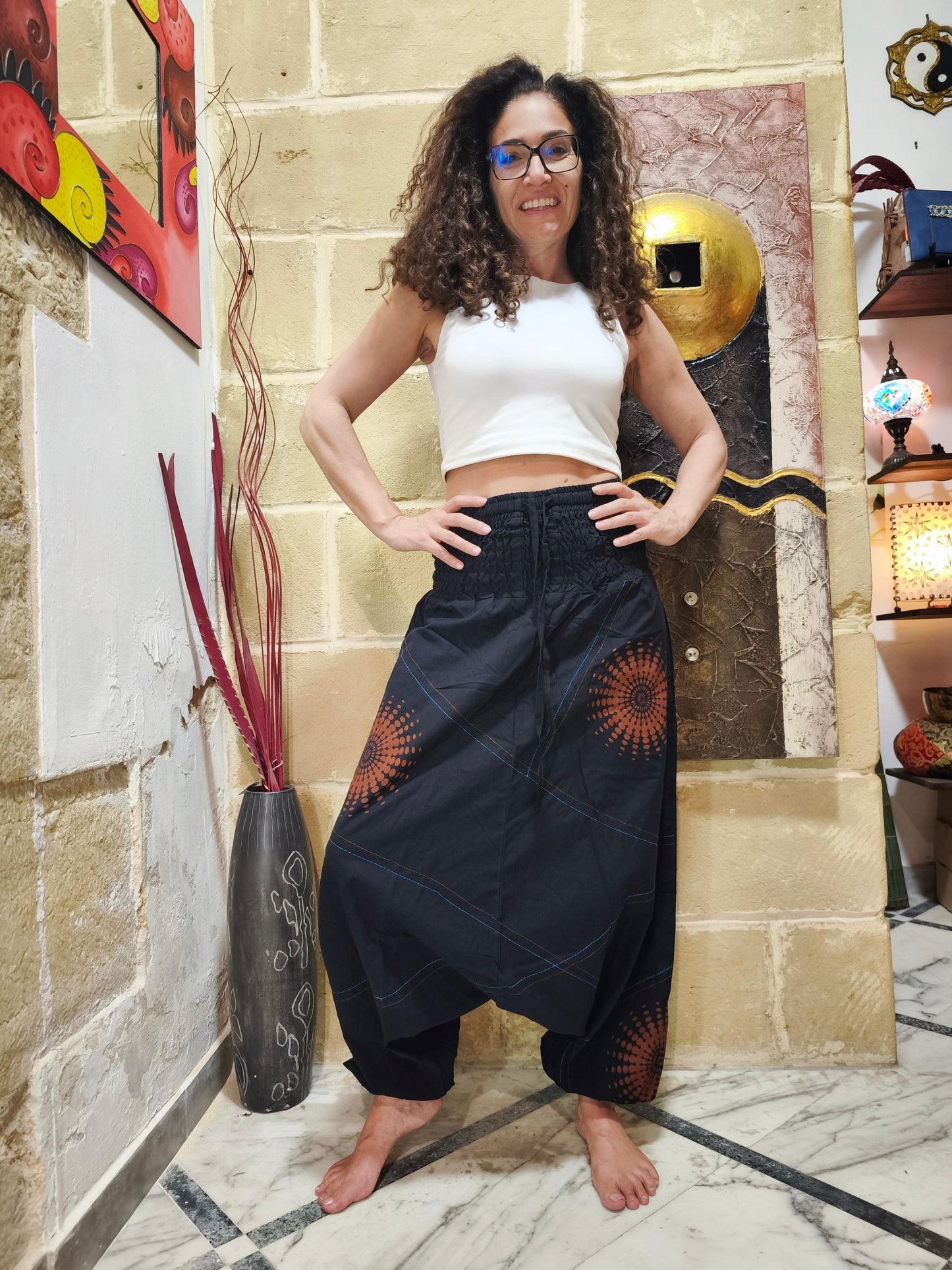 Pantalone harem unisex taglia L/XL 100% cotone NEPAL 1