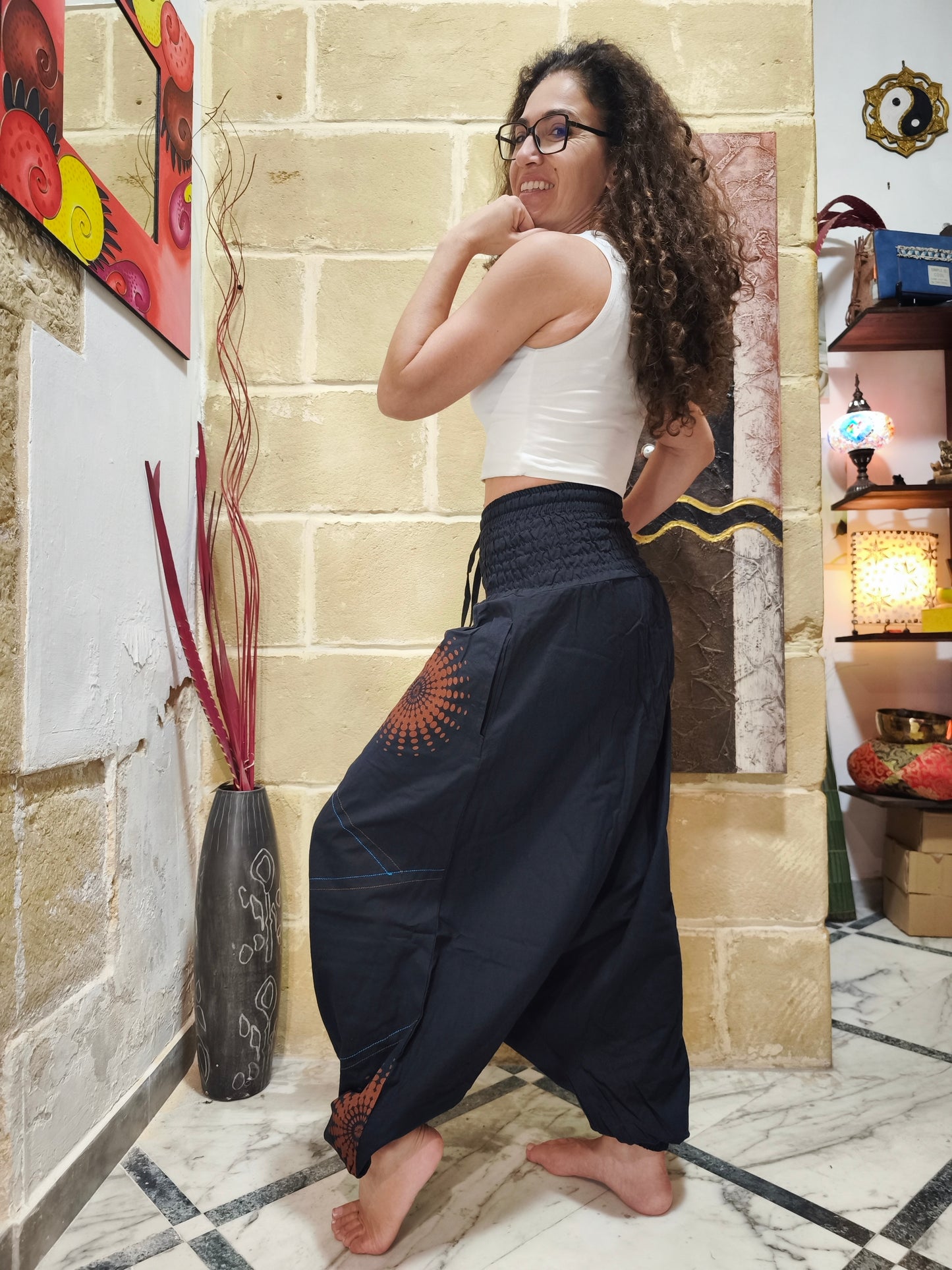 Pantalone harem unisex taglia L/XL 100% cotone NEPAL 1