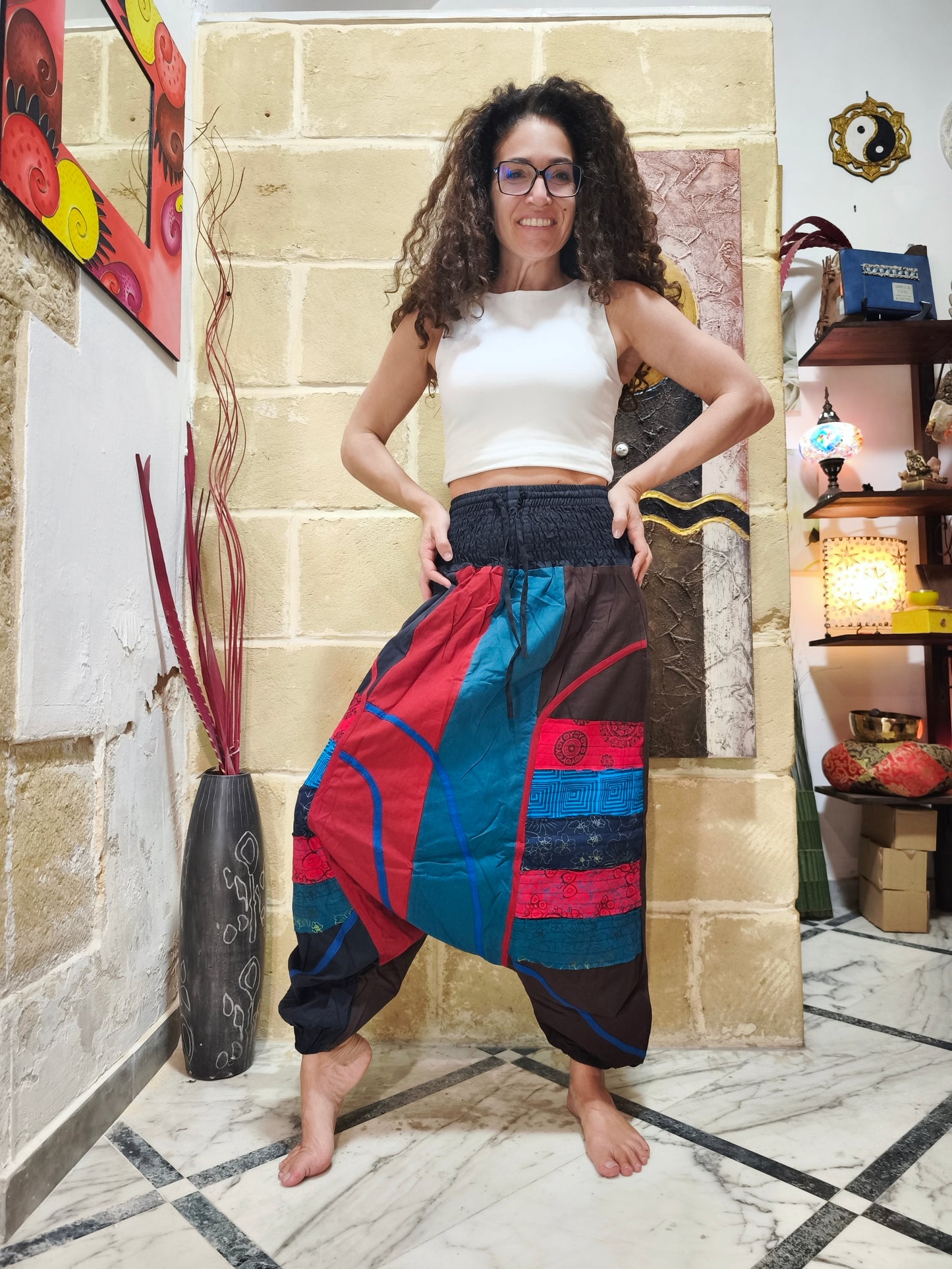 Pantalone harem unisex taglia S/M 100% cotone NEPAL 2