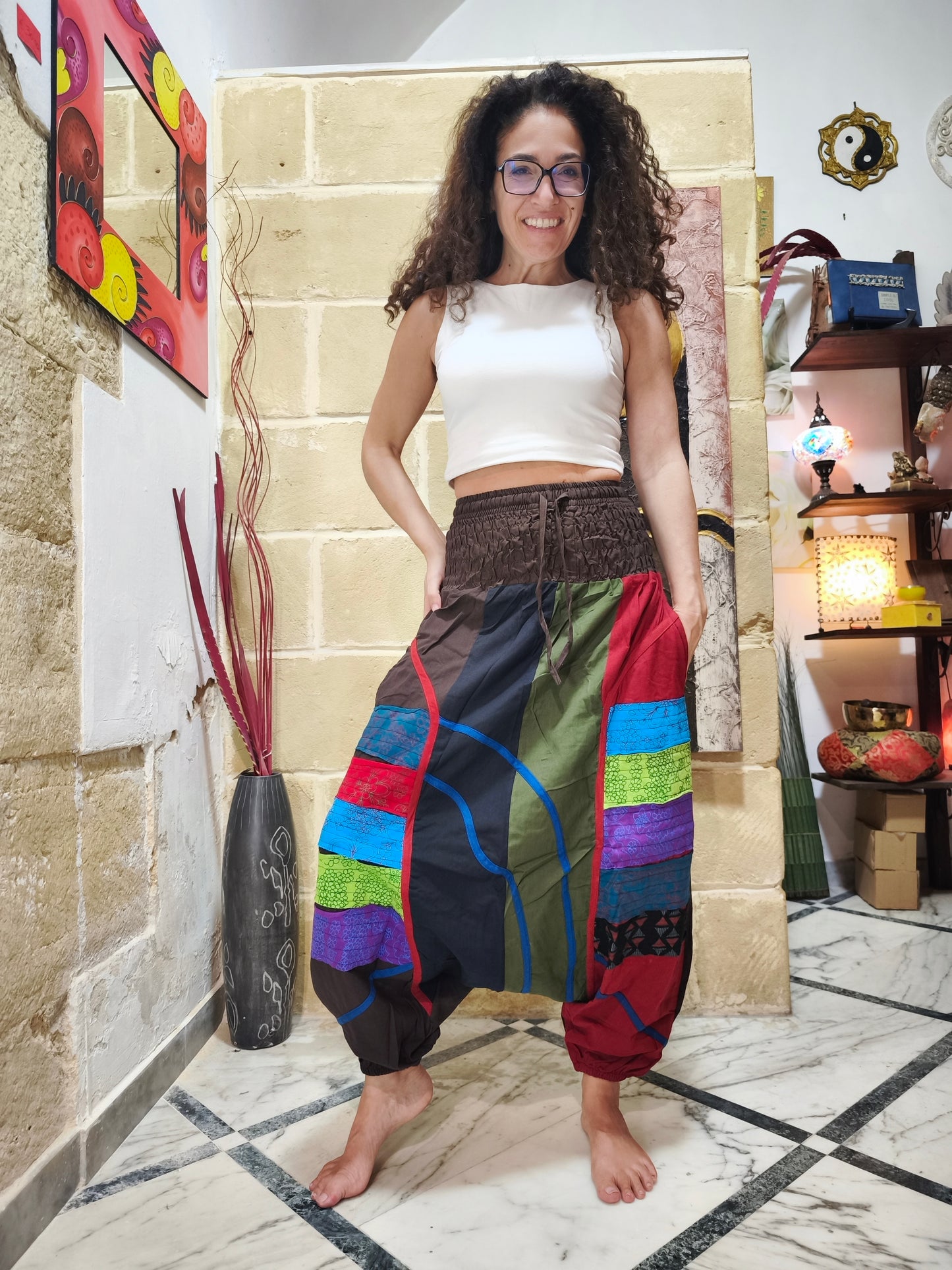 Pantalone harem unisex taglia S/M 100% cotone NEPAL 3