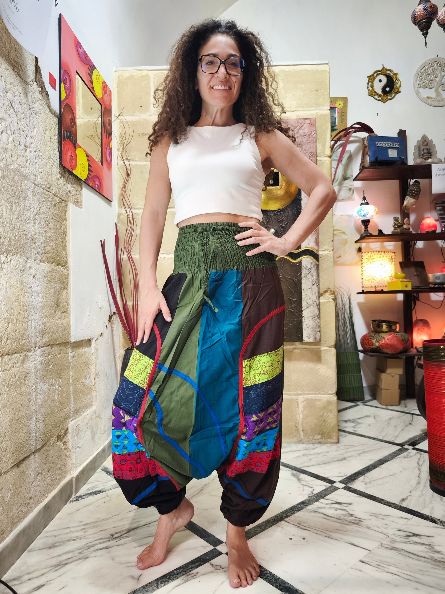 Pantalone harem unisex taglia S/M 100% cotone NEPAL 4