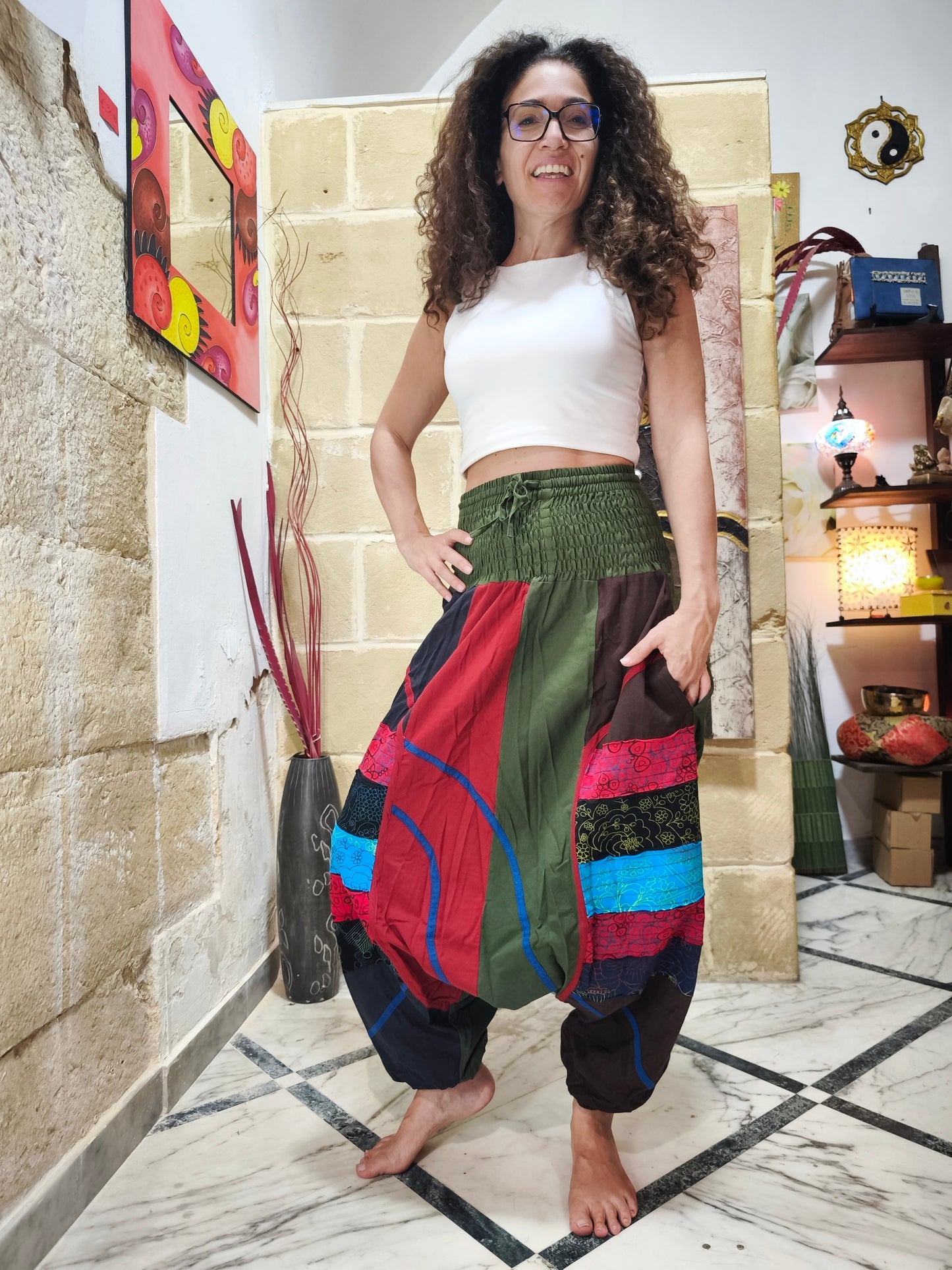 Pantalone harem unisex taglia S/M 100% cotone NEPAL 5