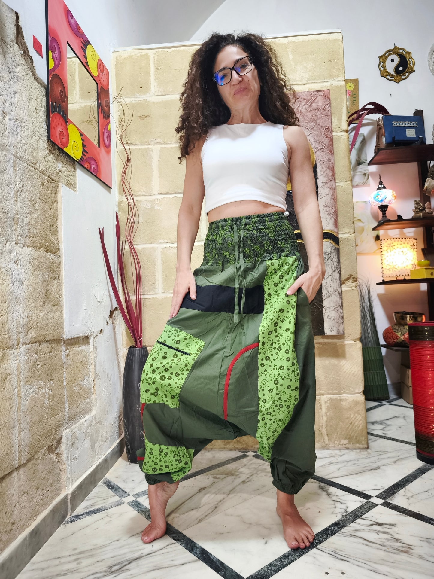 Pantalone harem unisex taglia S/M 100% cotone NEPAL 6