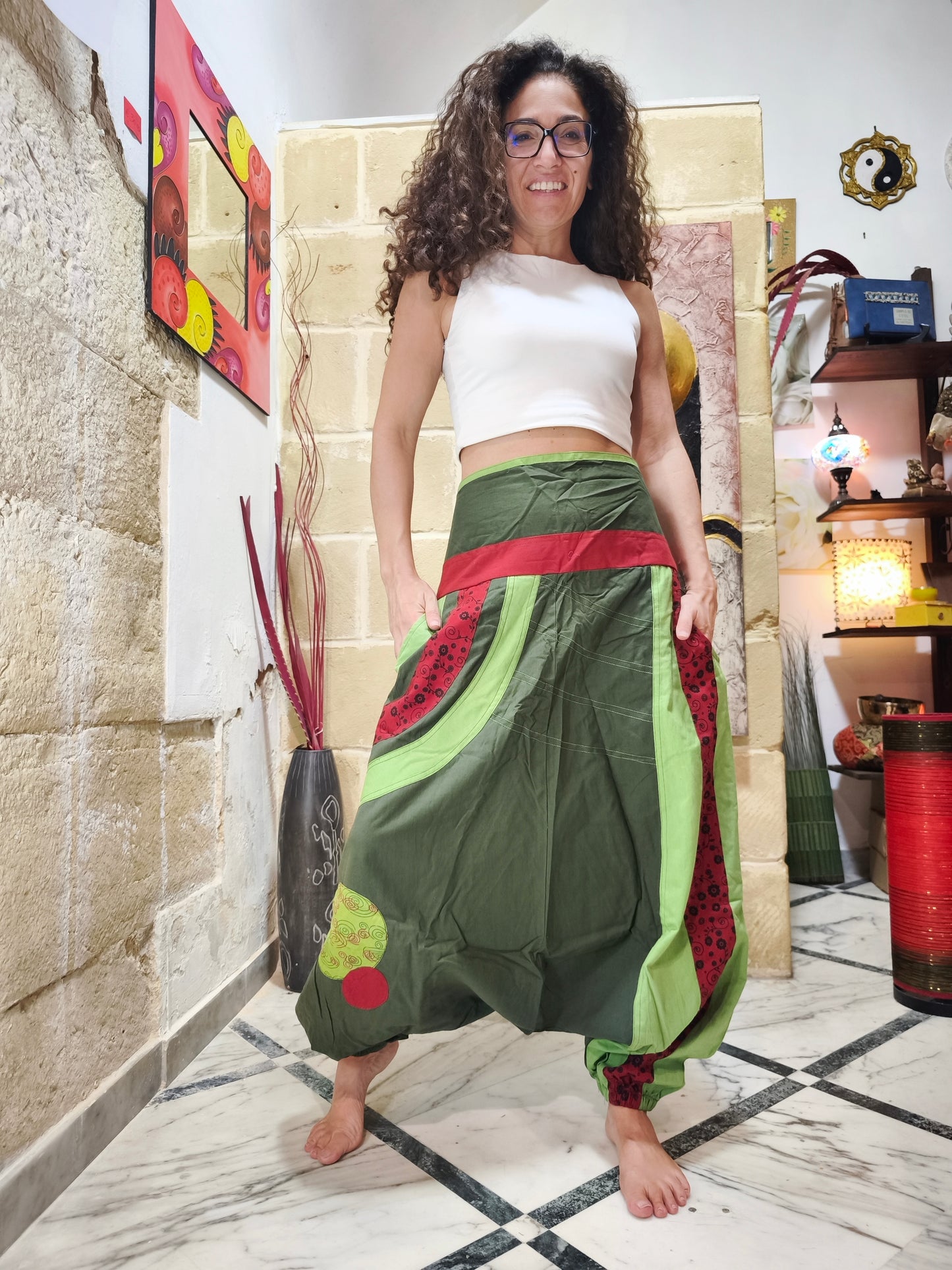 Pantalone harem unisex taglia L/XL 100% cotone NEPAL 7