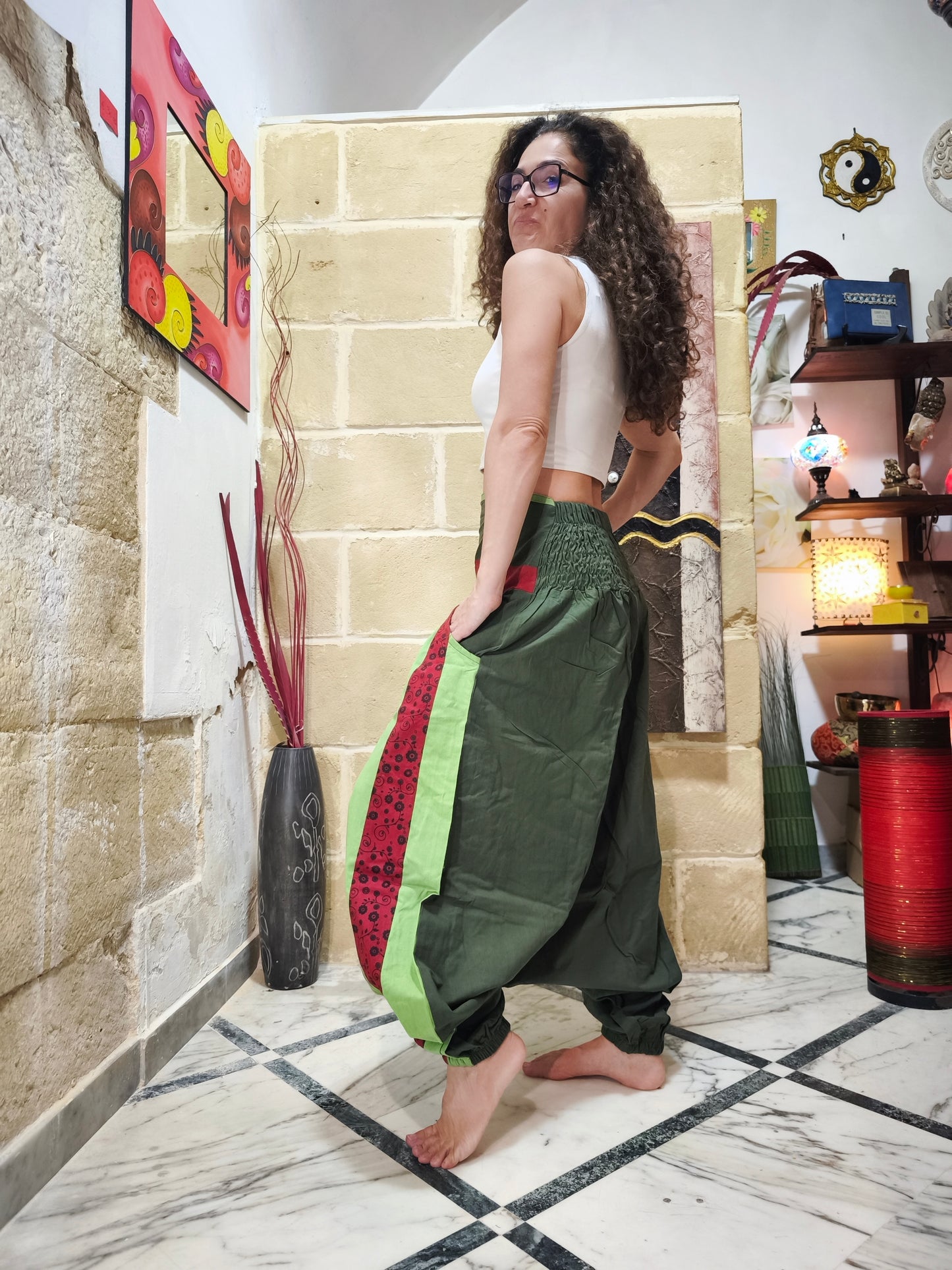 Pantalone harem unisex taglia L/XL 100% cotone NEPAL 7