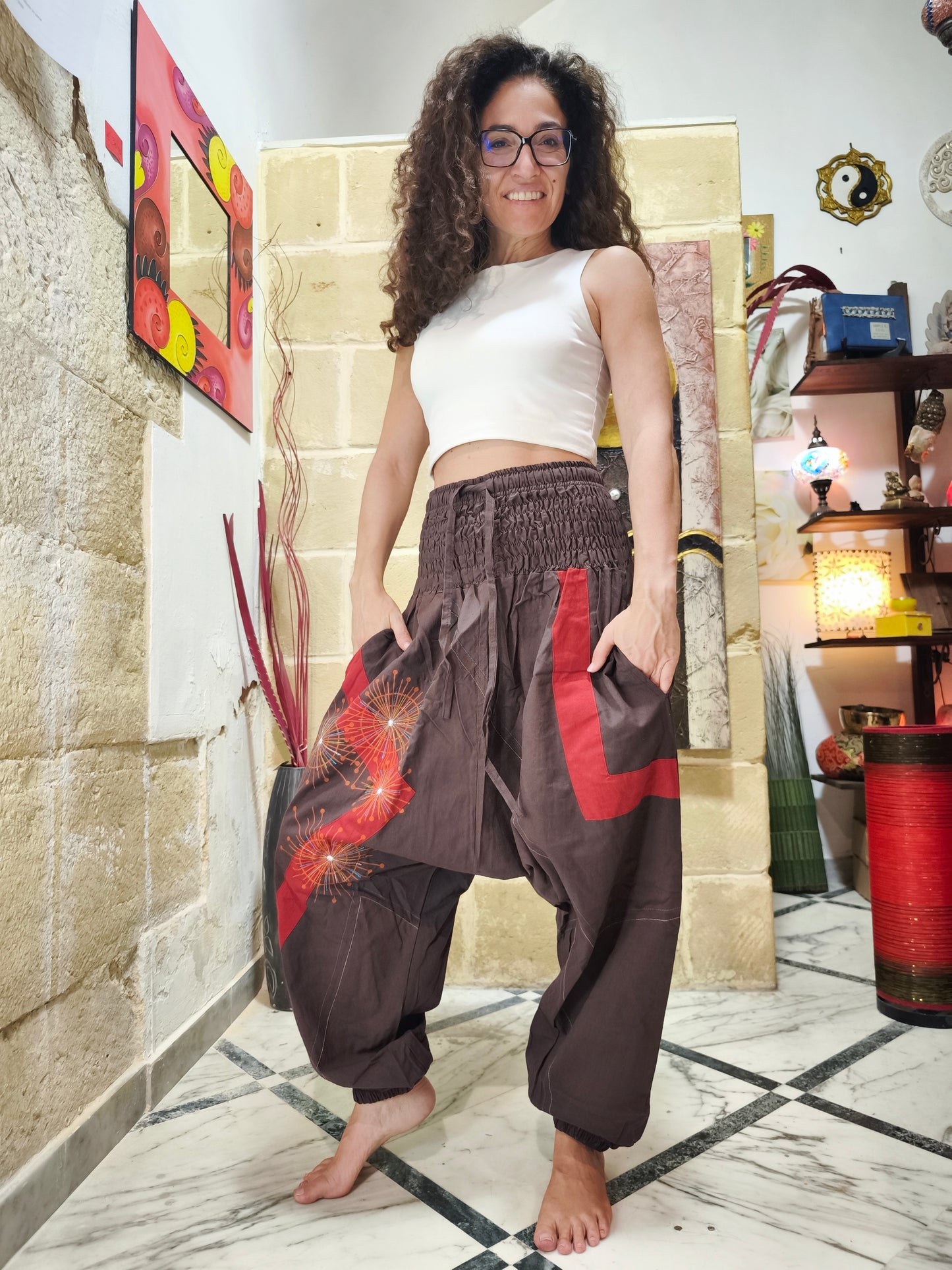 Pantalone harem unisex taglia L/XL 100% cotone NEPAL 8