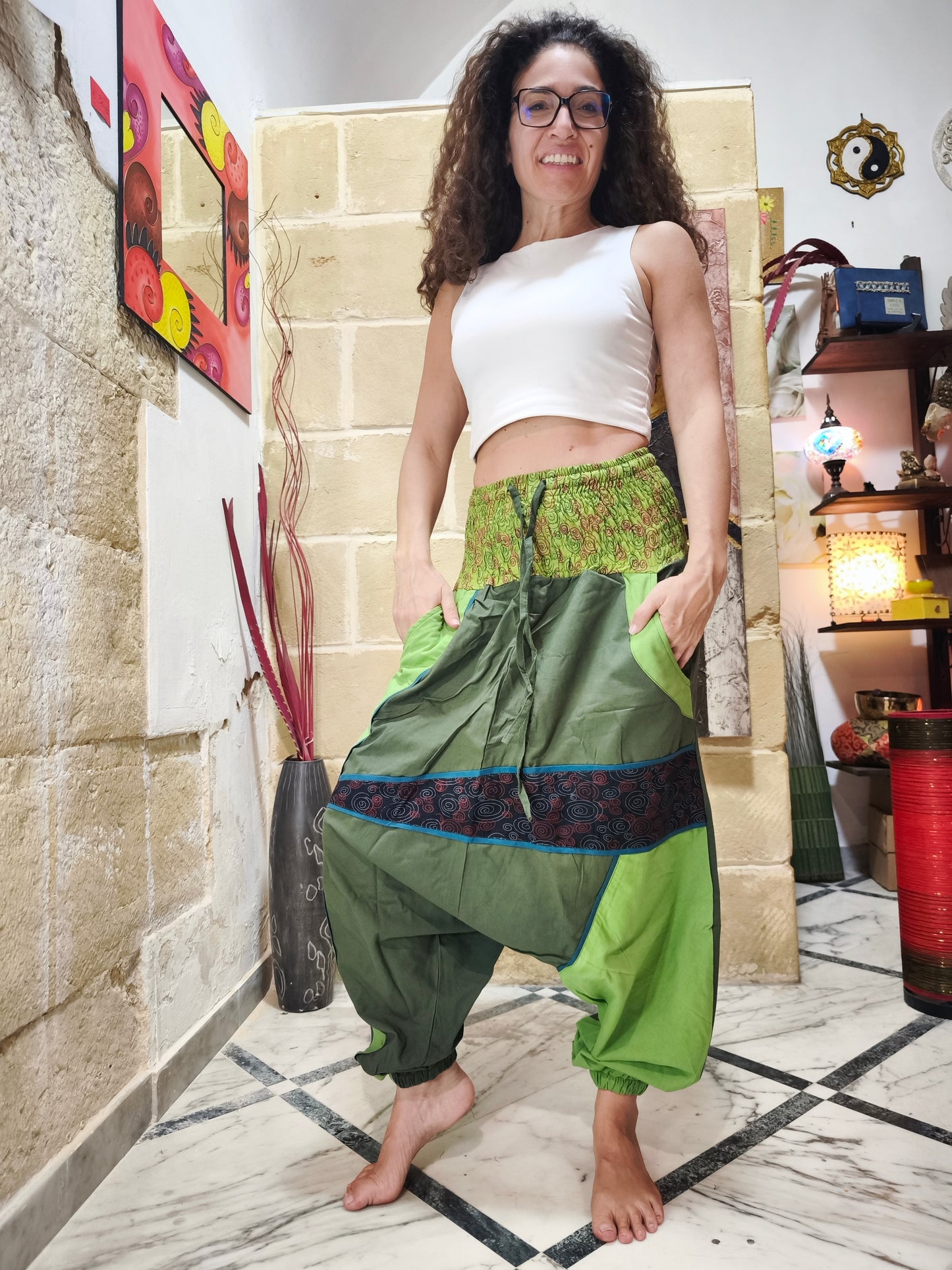 Pantalone harem unisex taglia L/XL 100% cotone NEPAL 9