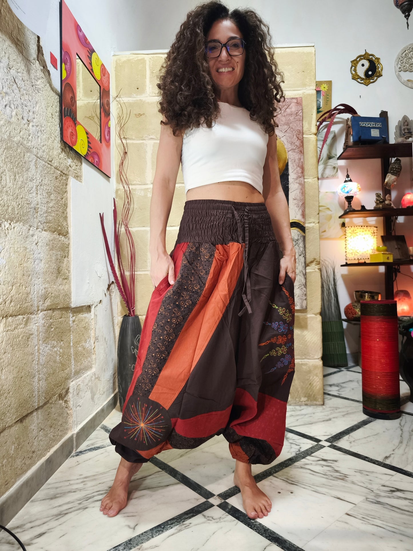 Pantalone harem unisex taglia L/XL 100% cotone NEPAL 10