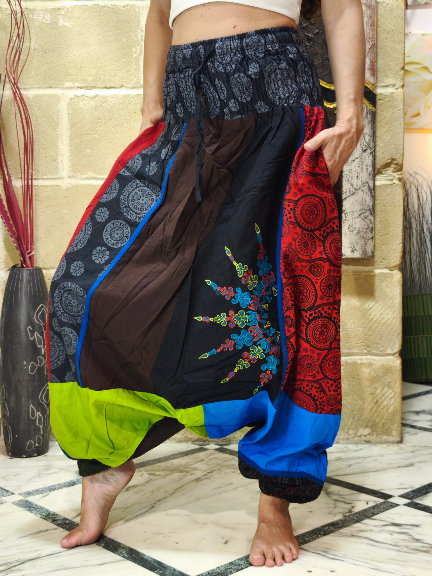 Pantalone harem unisex taglia L/XL 100% cotone NEPAL 11