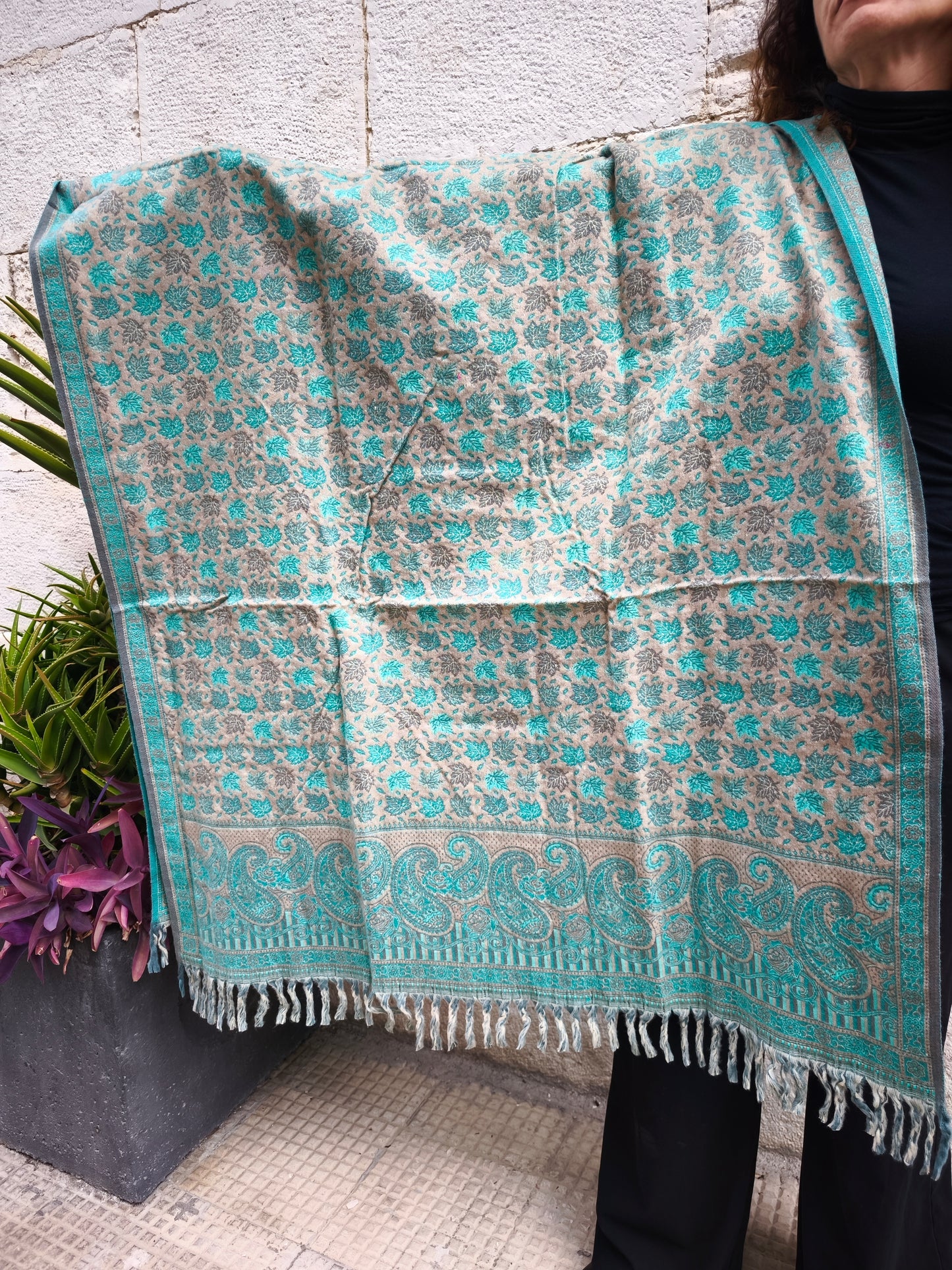 Scialle sciarpa stola Pashmina coperta lana calda YAK Tibet 1E