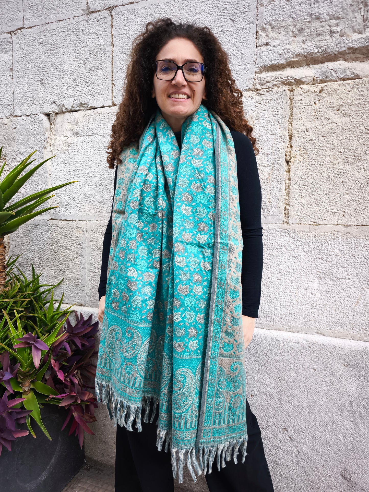 Scialle sciarpa stola Pashmina coperta lana calda YAK Tibet 1E