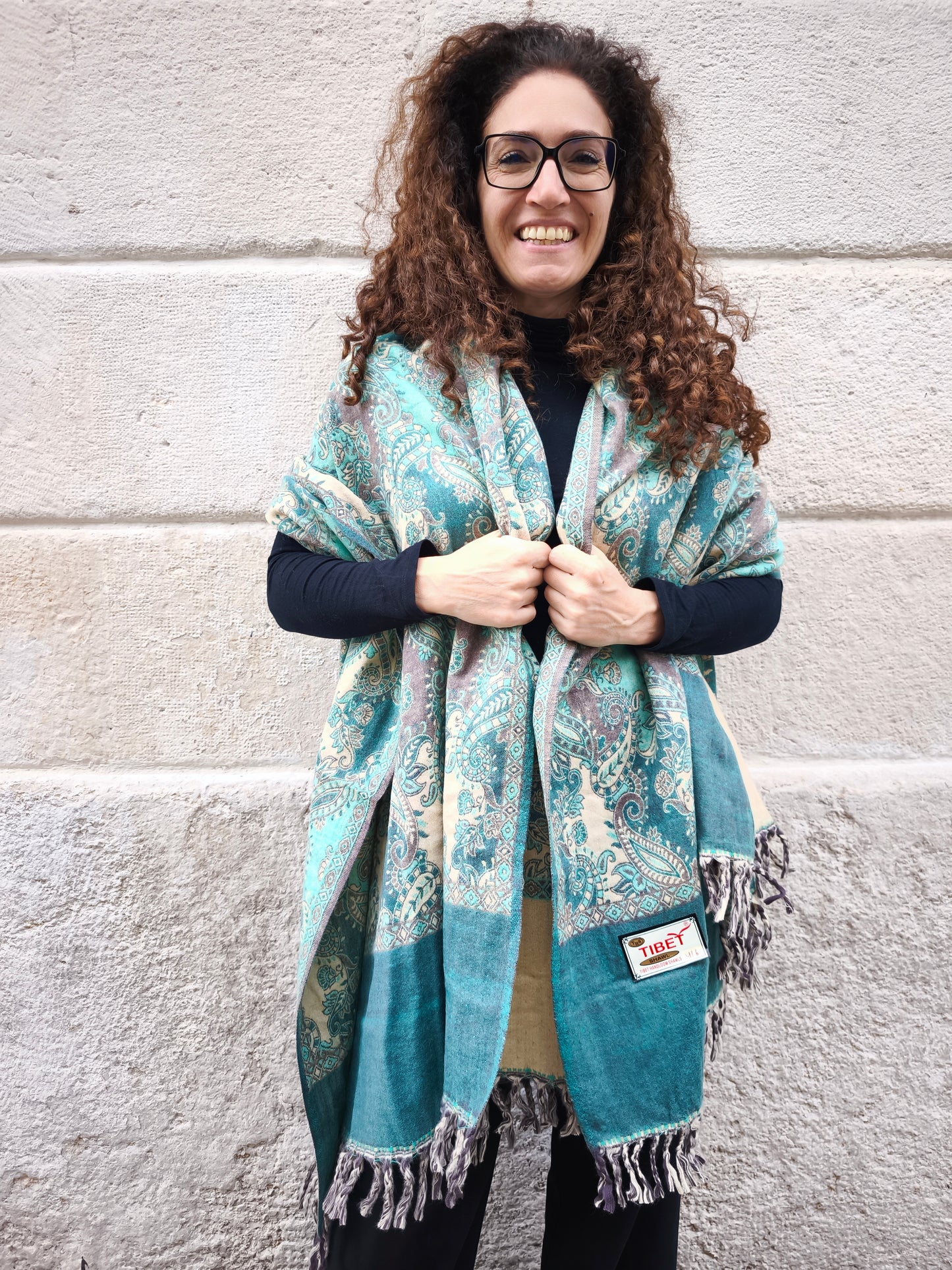 Scialle sciarpa stola Pashmina coperta lana calda YAK Tibet 7E