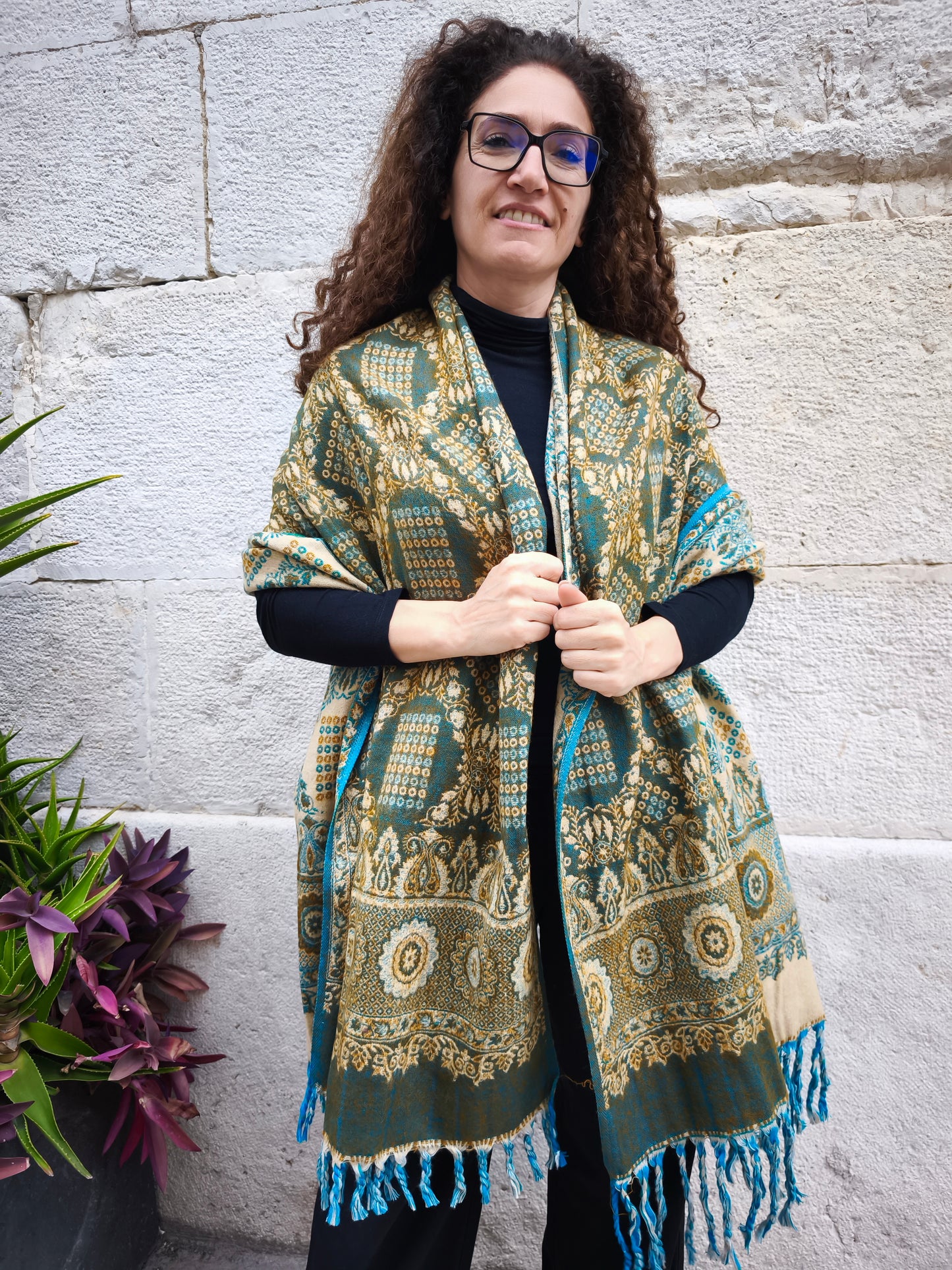 Scialle sciarpa stola Pashmina coperta lana calda YAK Tibet 16E