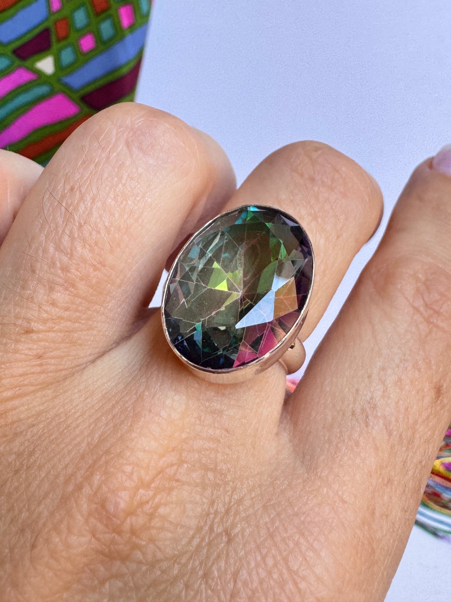 Anello argento 925 mystic stone misura 14 regolabile - 10M