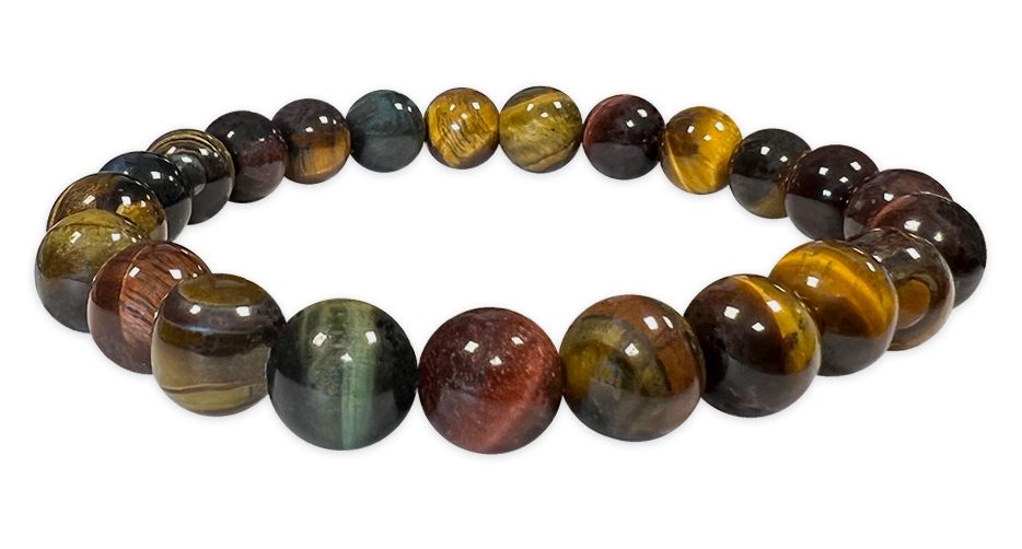 Multicolored tiger eye hard stone stretch bracelet