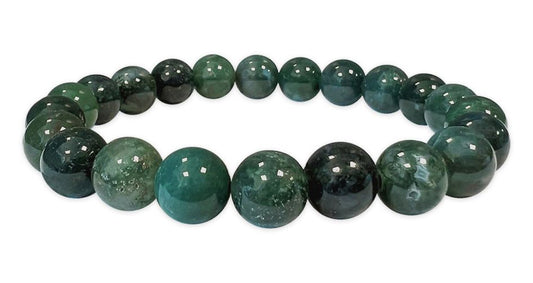 Stretch bracelet with moss agate stones