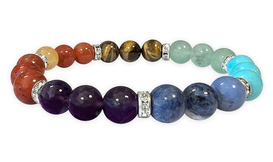 Seven 7 chakra semiprecious stone stretch bracelet