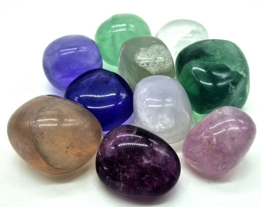 Multicolored fluorite hard single tumbled mineral stone