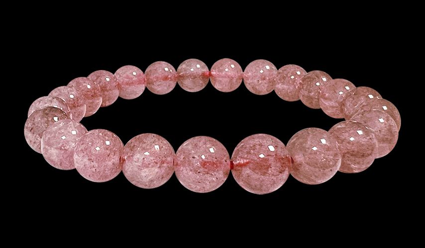 Hematoid strawberry quartz semi-precious stone stretch bracelet