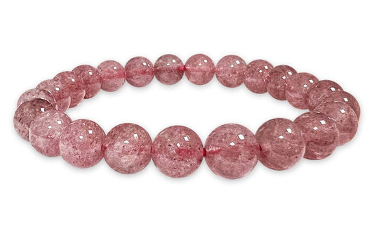 Hematoid strawberry quartz semi-precious stone stretch bracelet