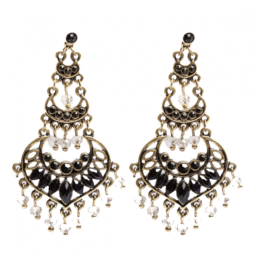 Golden black rhinestone earrings