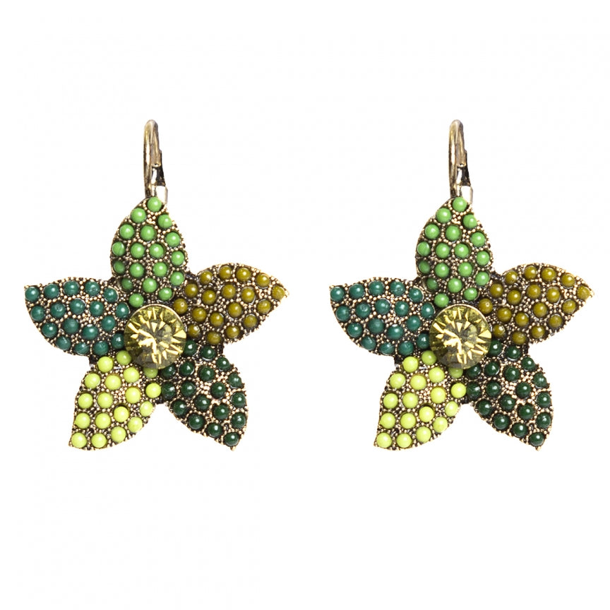 Golden green star earrings