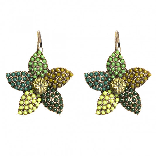 Golden green star earrings