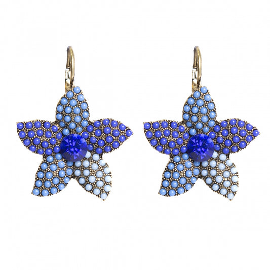 Light blue star golden earrings