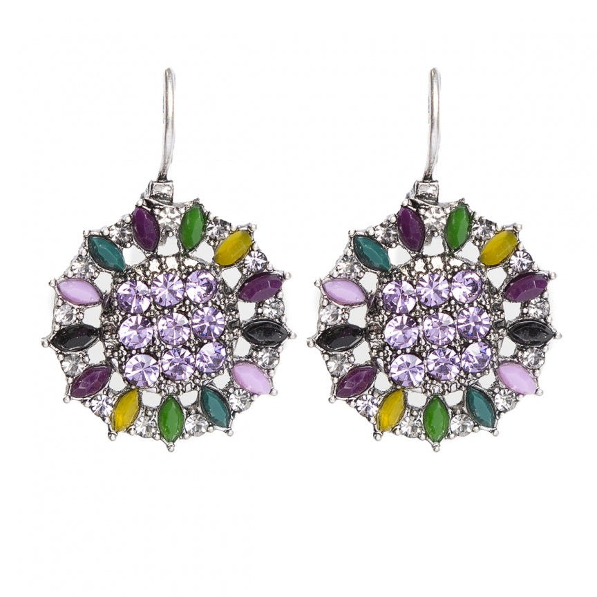 Green and purple silver earrings