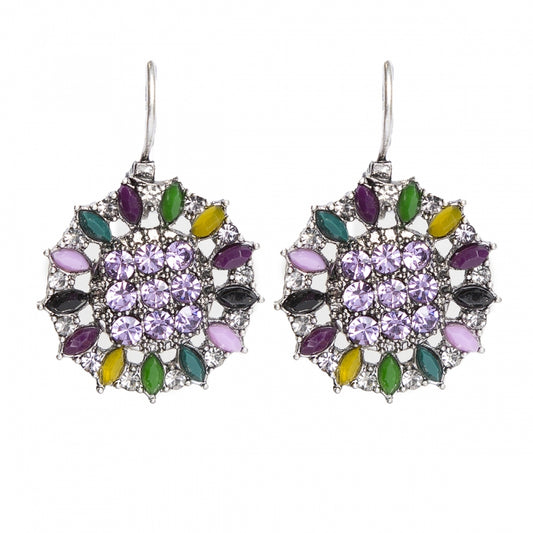 Green and purple silver earrings