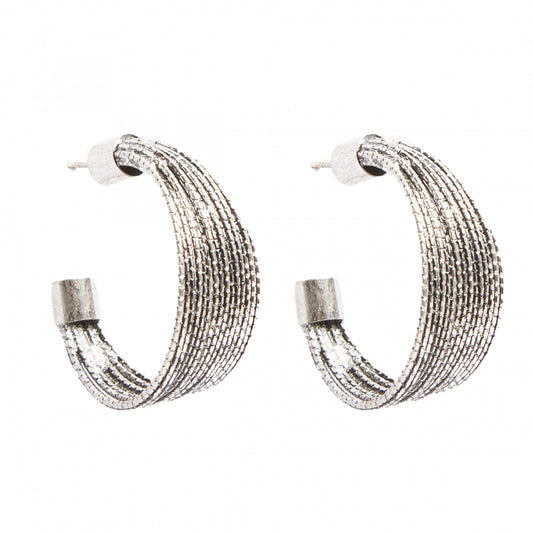 Thousand-line silver circle earrings