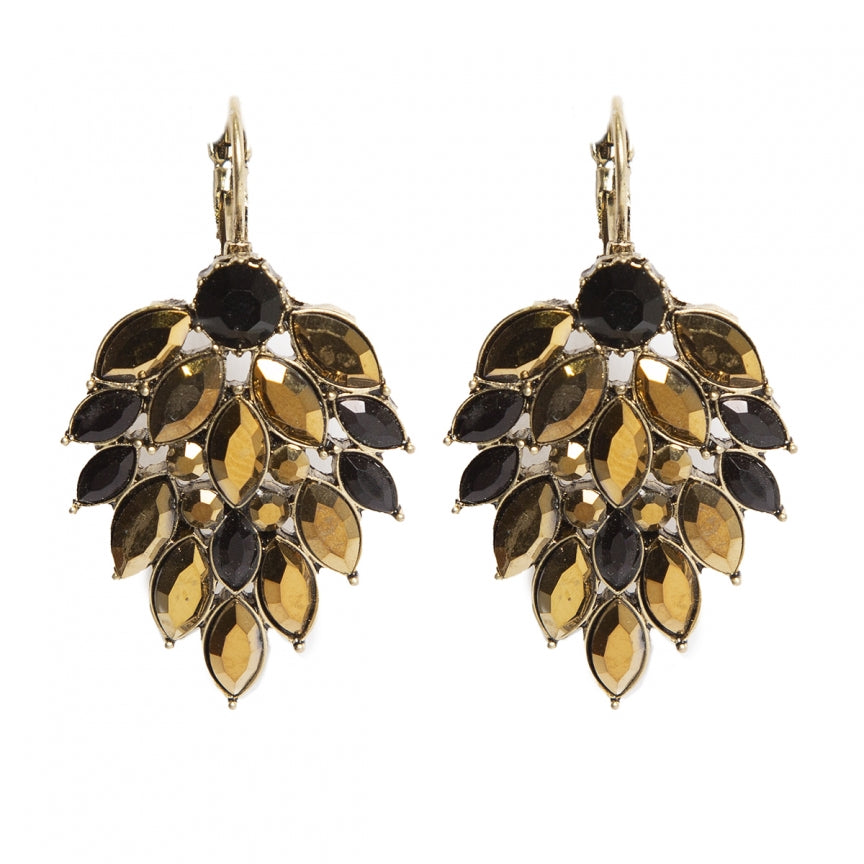 Golden rhinestone earrings in gold and black