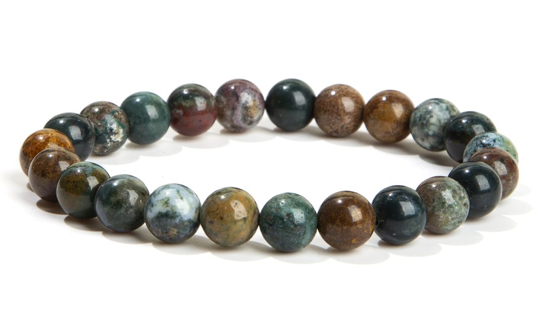 Stretch bracelet with moss agate stones