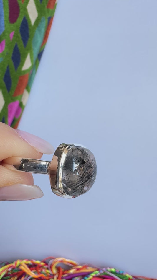 Anello argento quarzo tormalinato misura 20/21- Z2