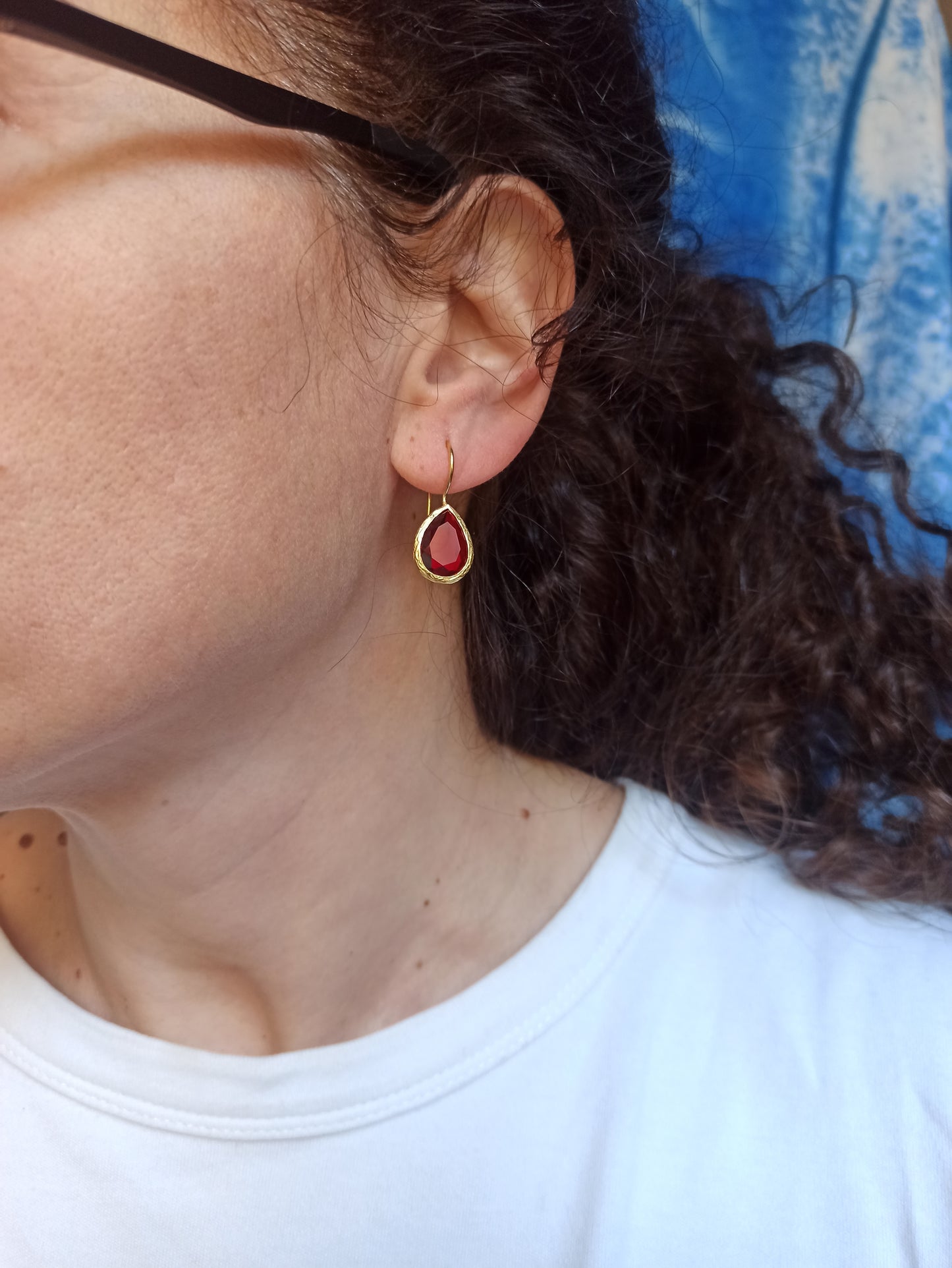 Small red stone drop earrings