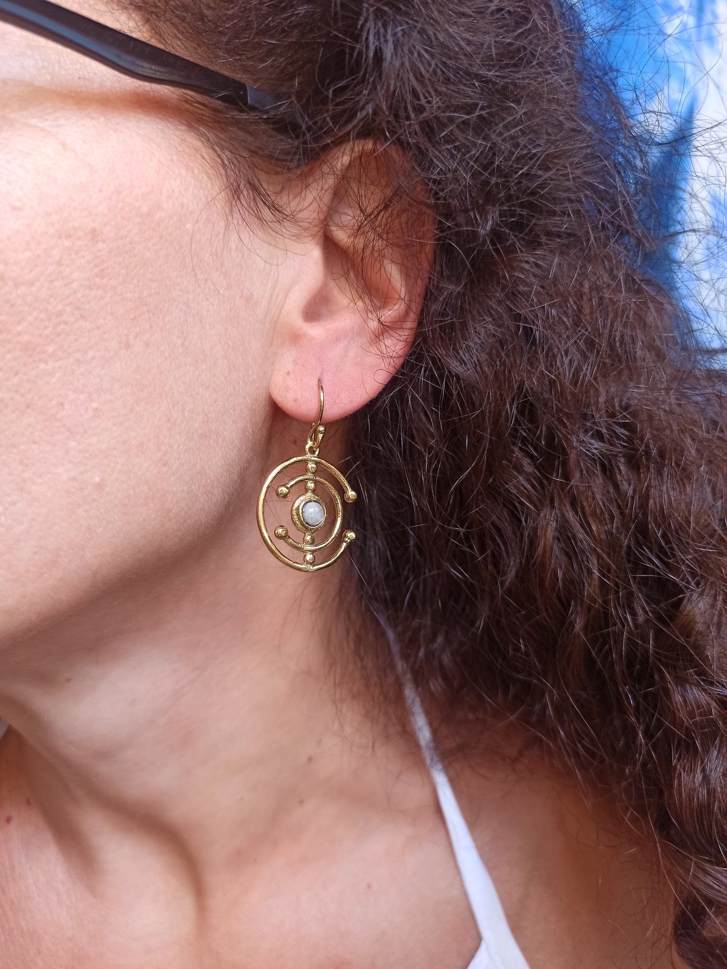 Golden moonstone boho earrings