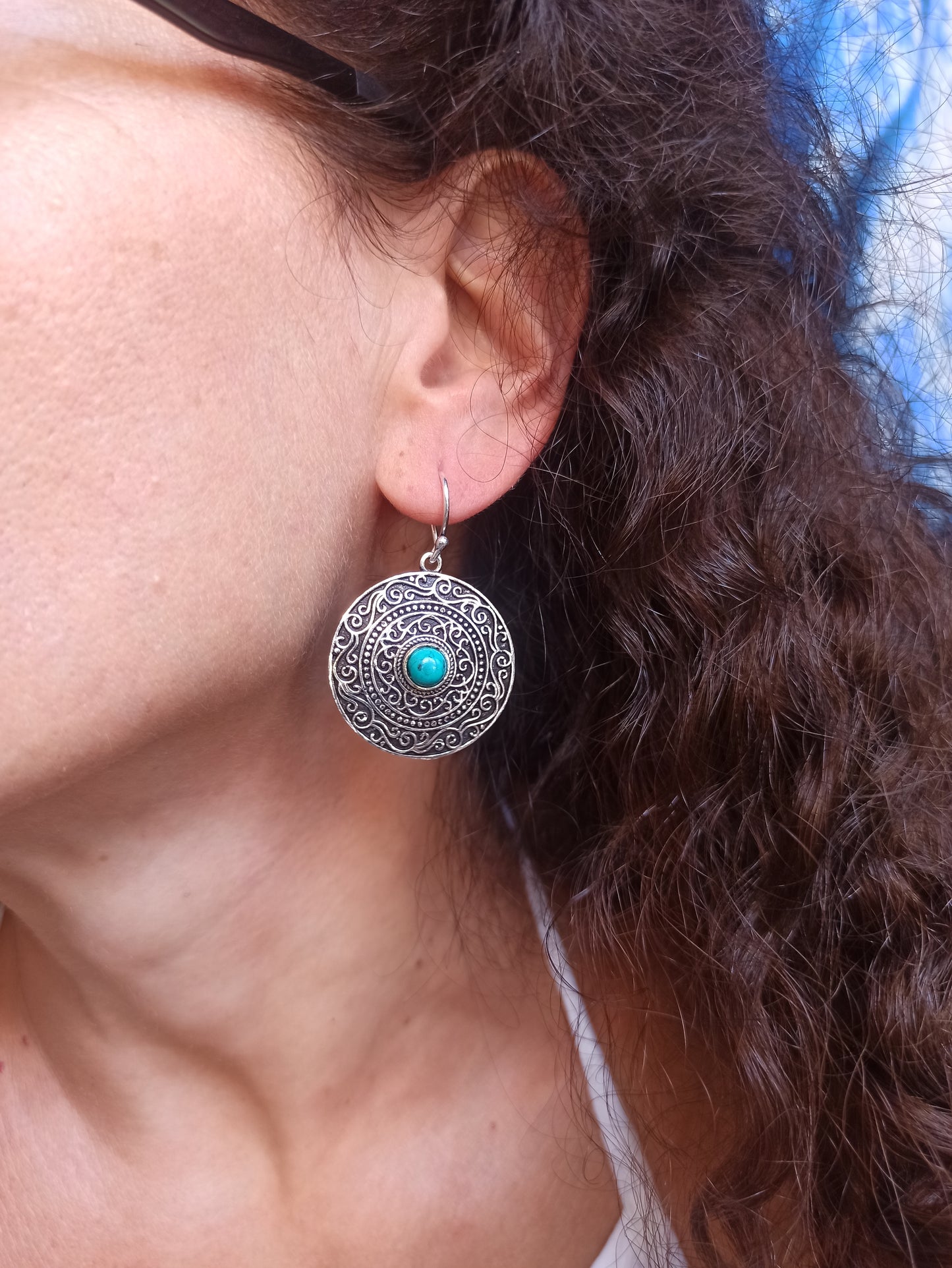 Turquoise silver boho earrings