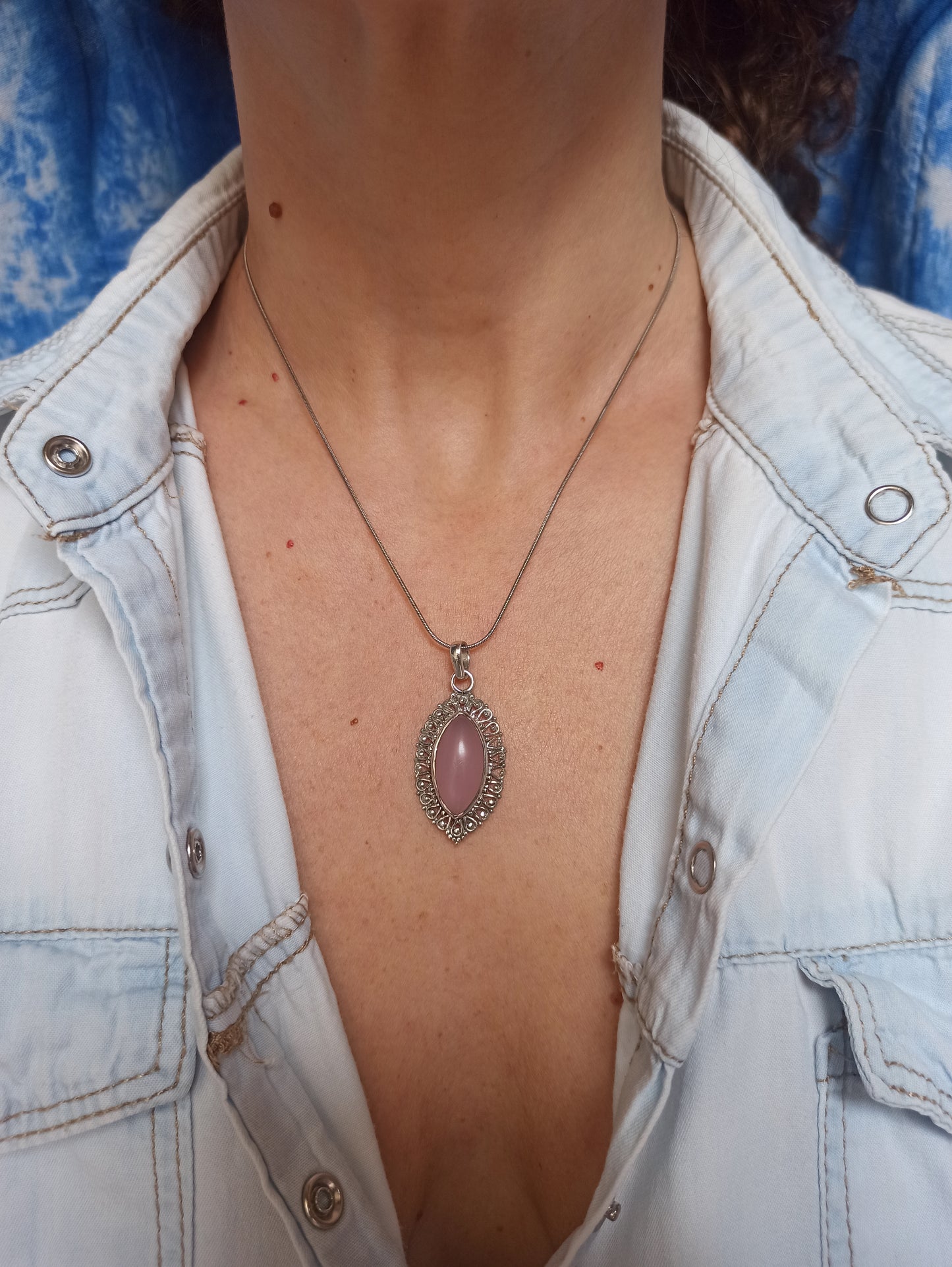 925 Silver Pendant Pink Opal C72