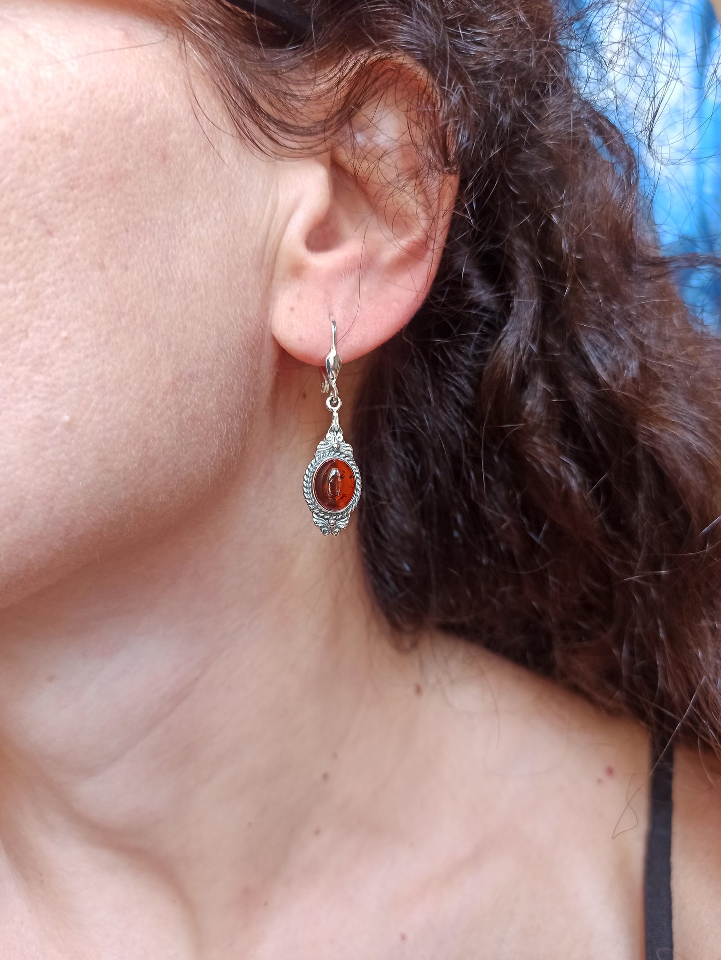 Silver 925 amber earrings A2