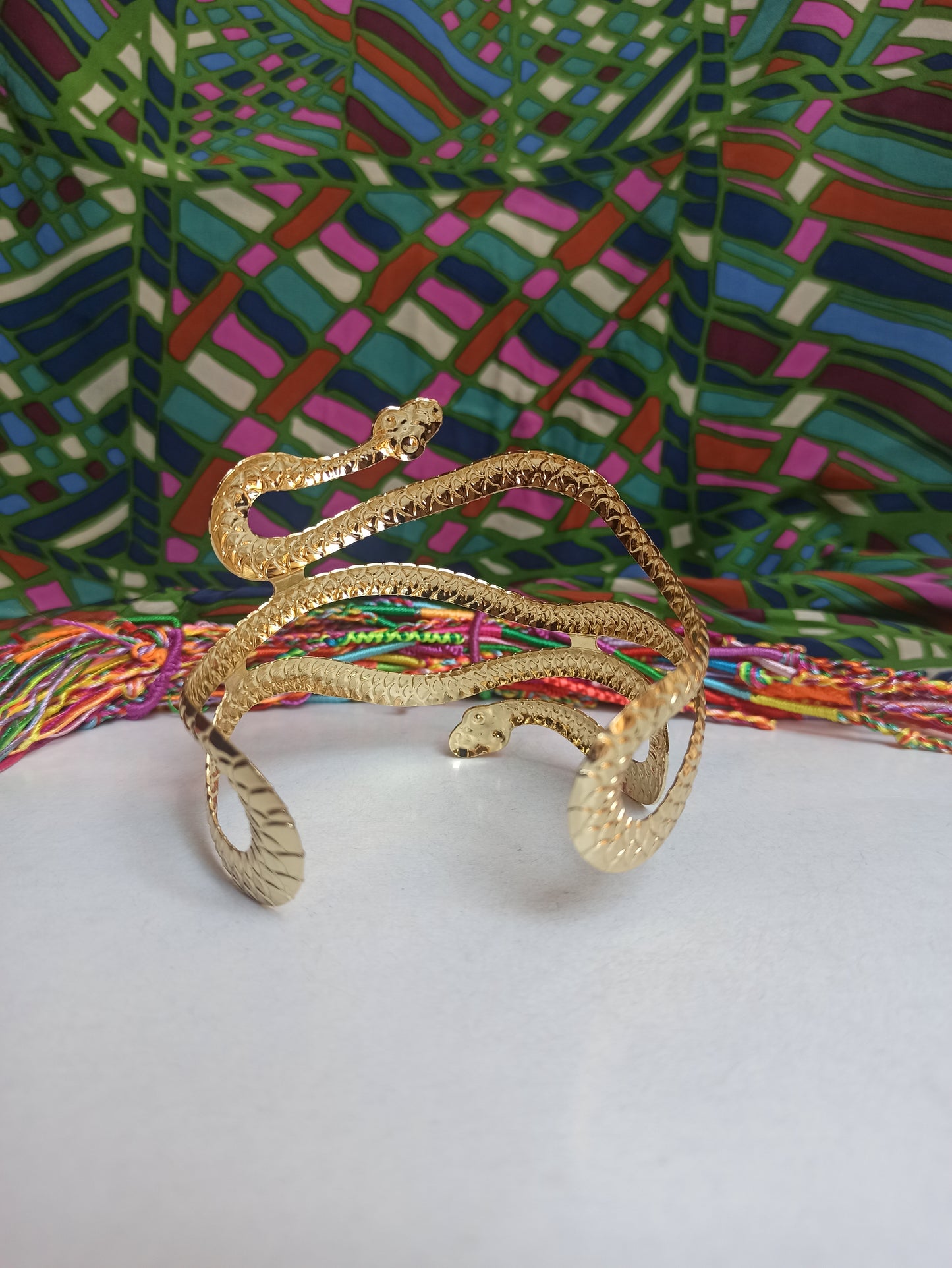 Golden double snake arm bracelet