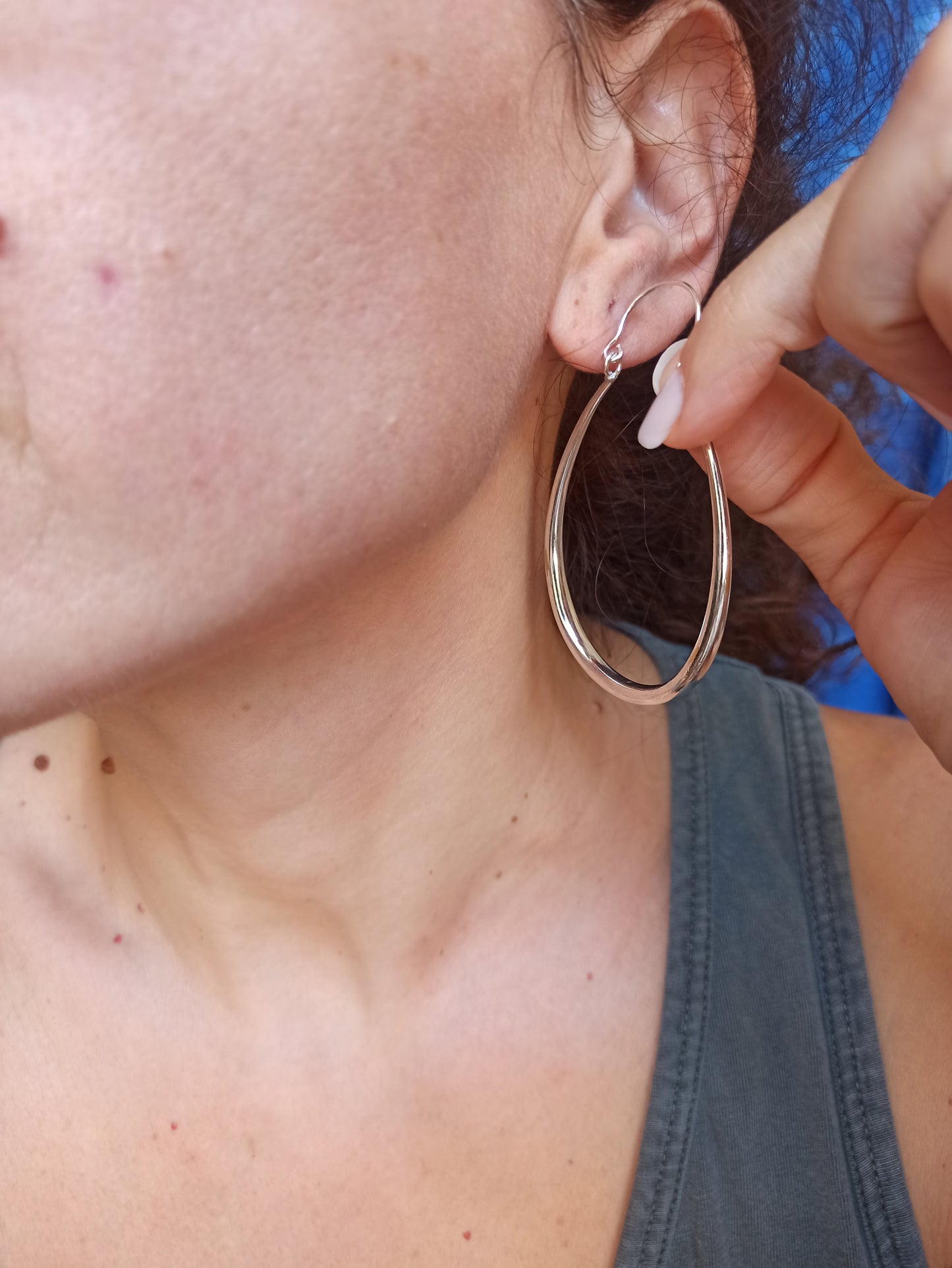 Smooth oval silver boho earrings