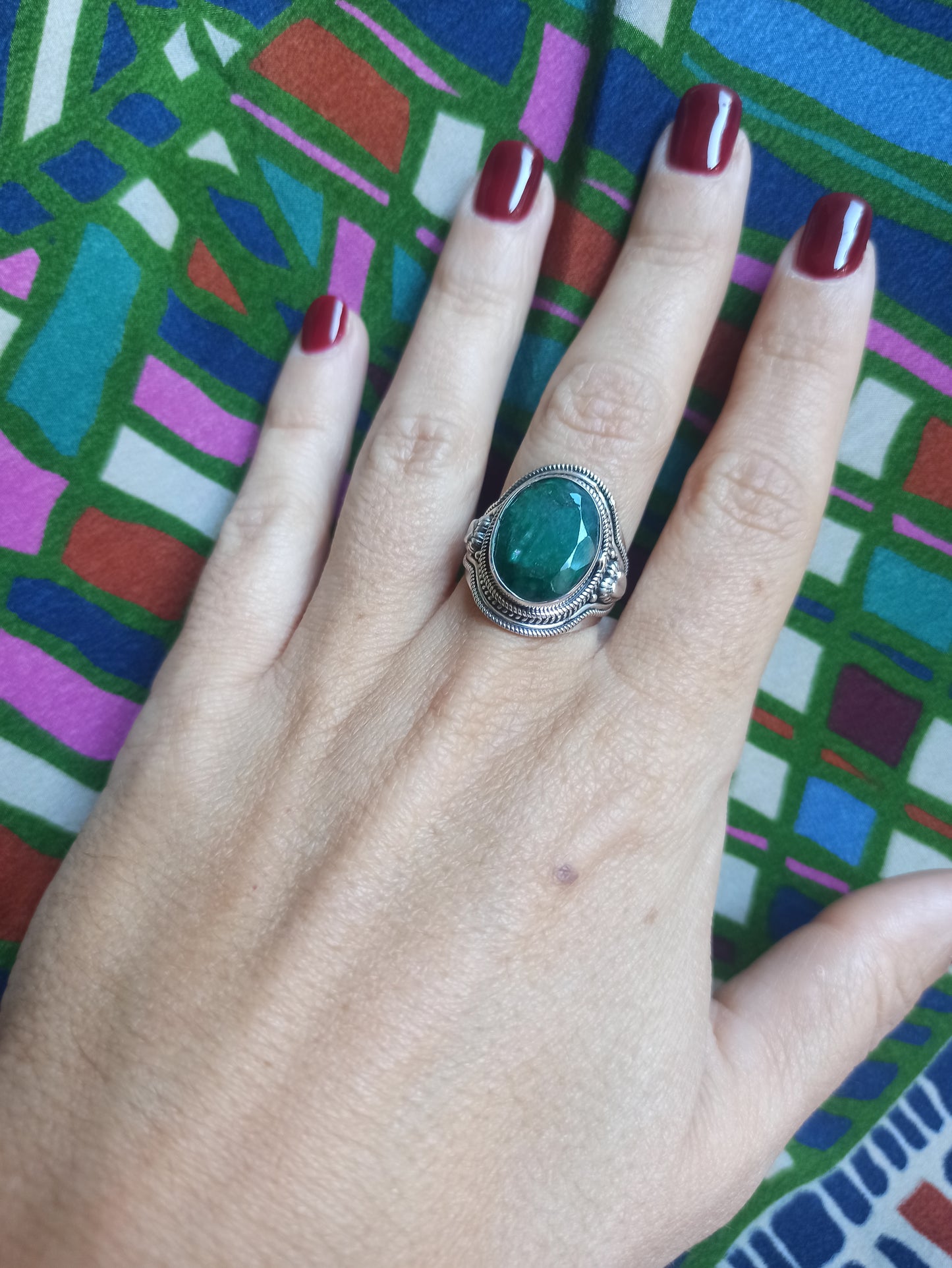 K8 emerald root 925 silver ring