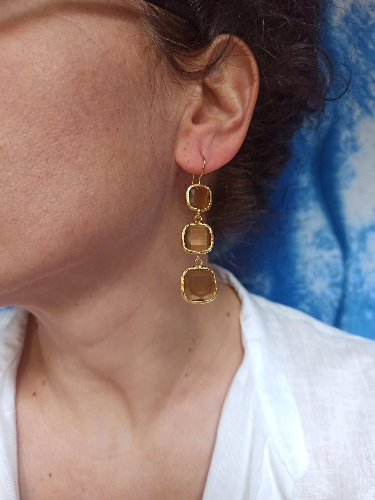 3 stone hazelnut earrings