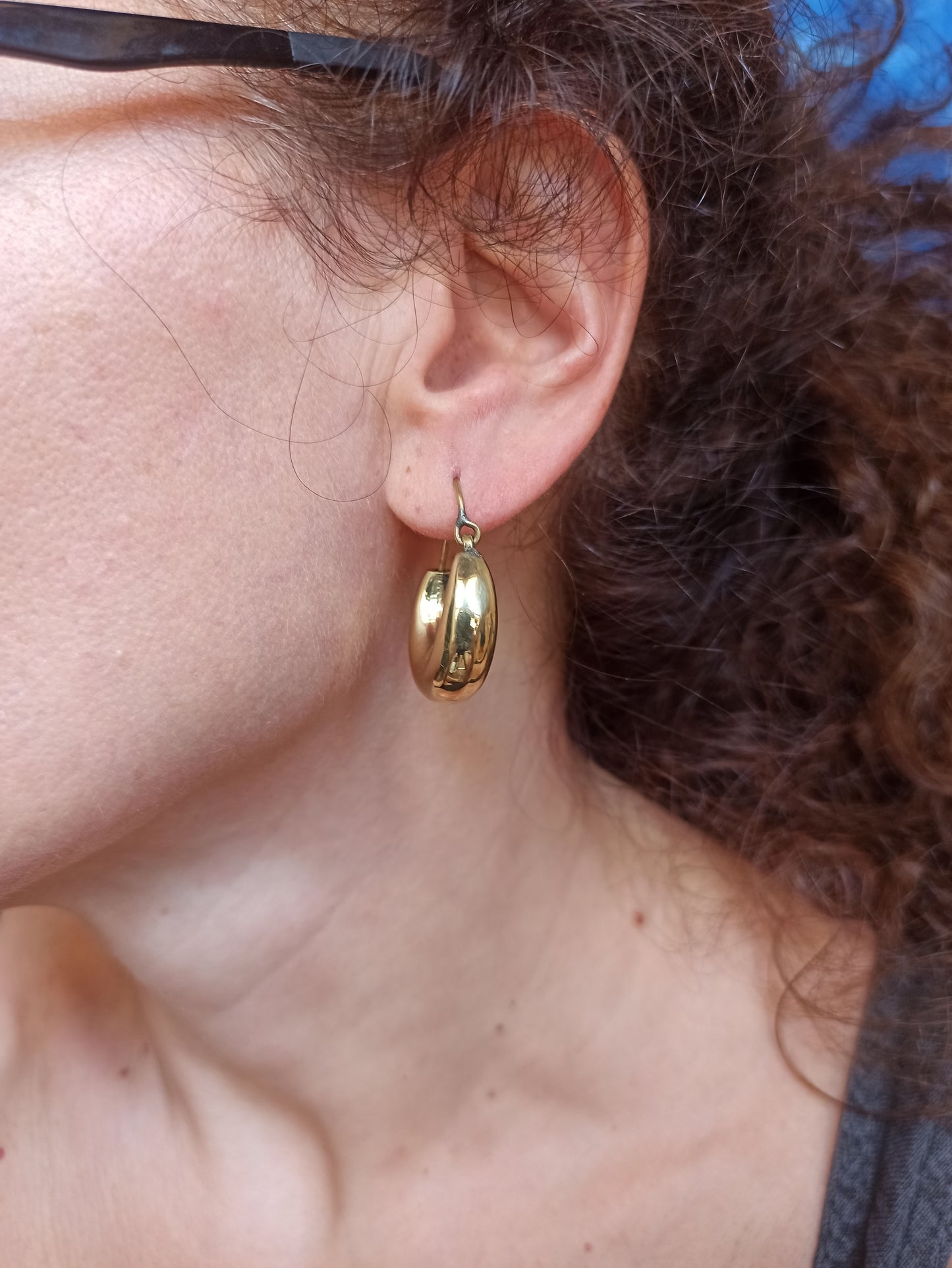 Boho earrings gold small domed hoops