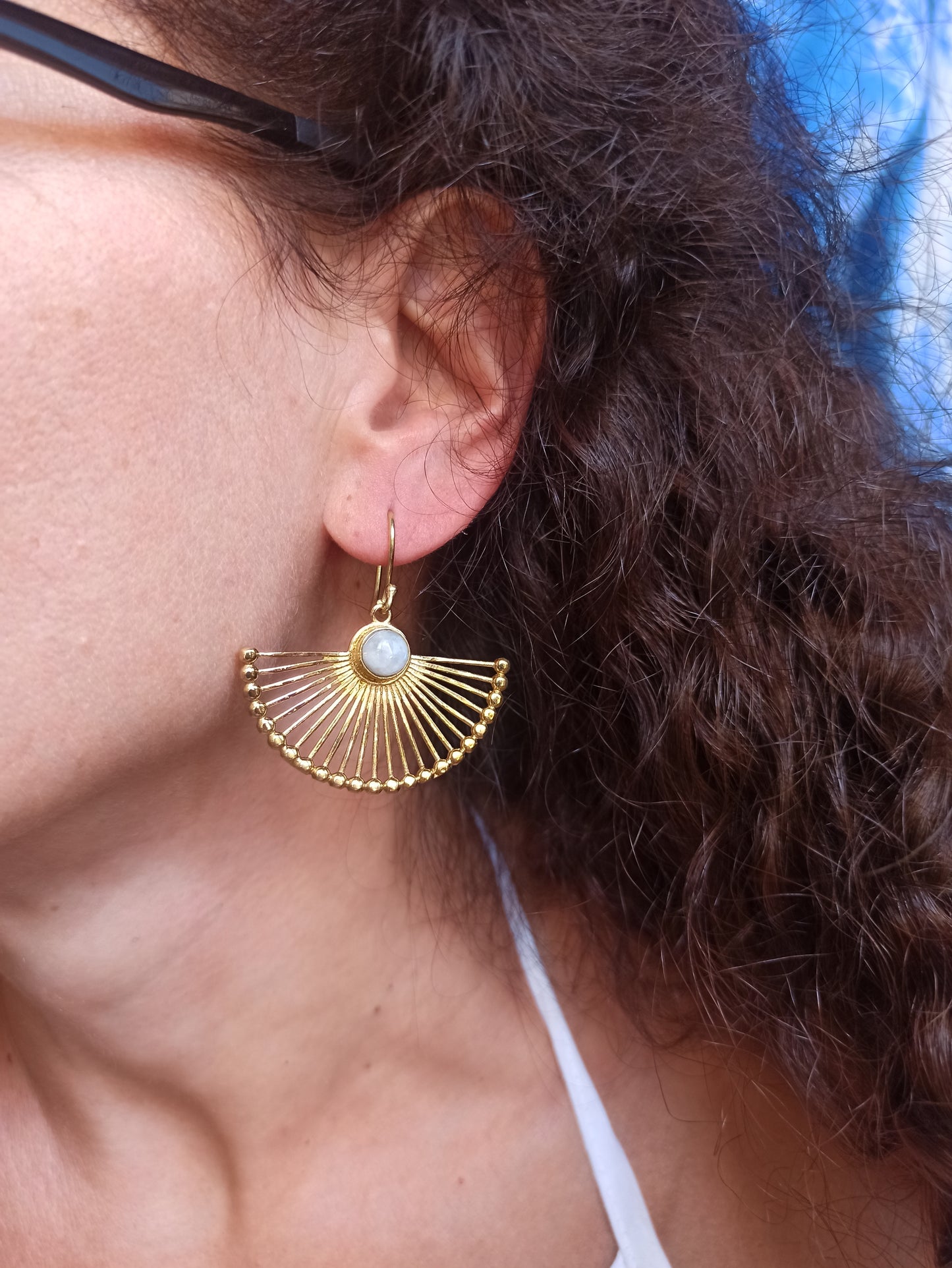 Golden moonstone boho earrings