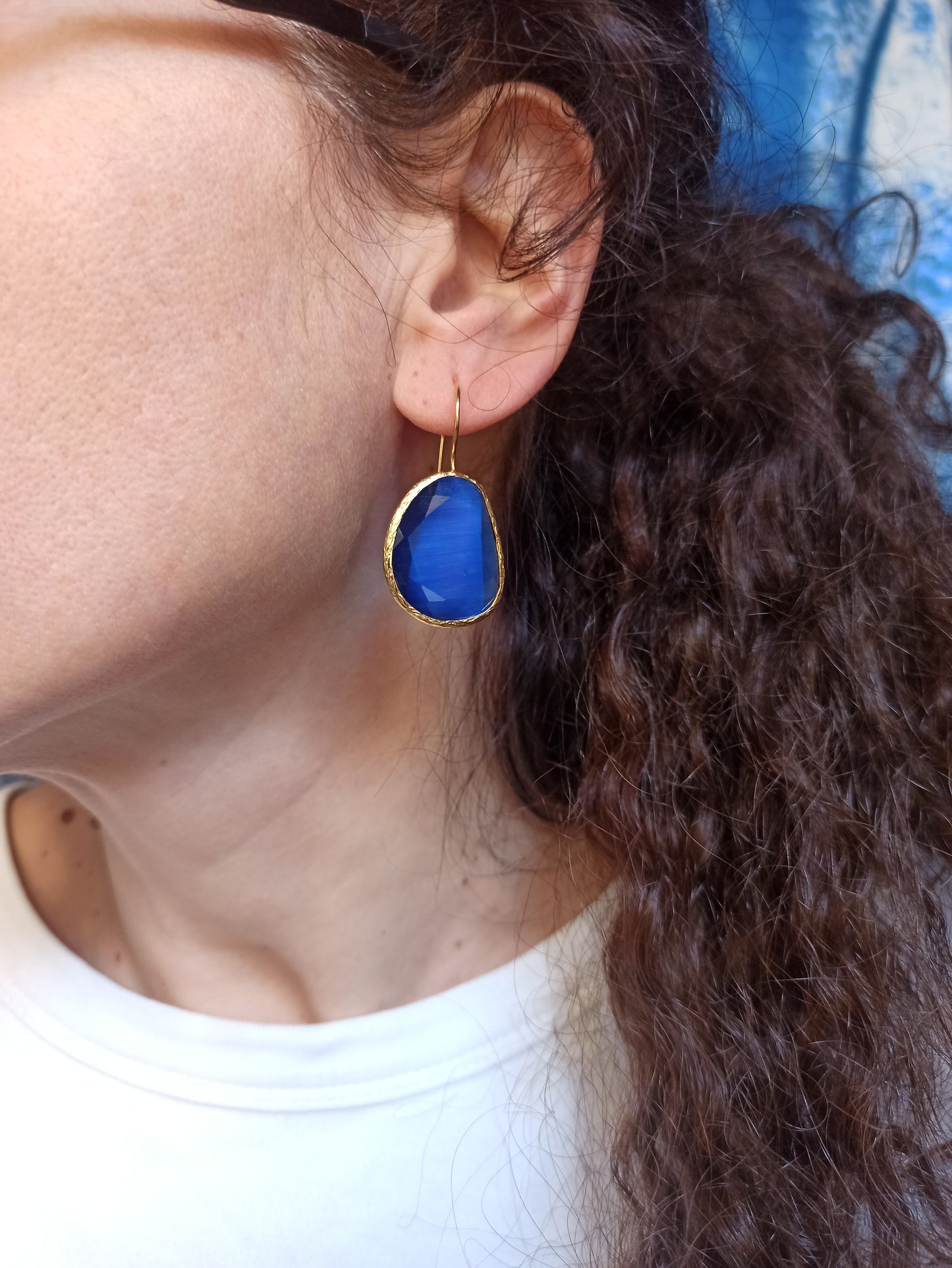 Blue drop stone earrings
